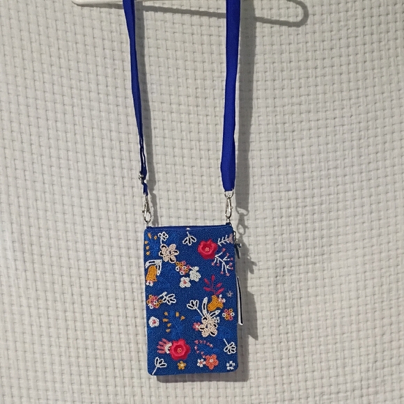Tupperware Handbags - Tupperware Blue Floral Mini Crossbody Bag